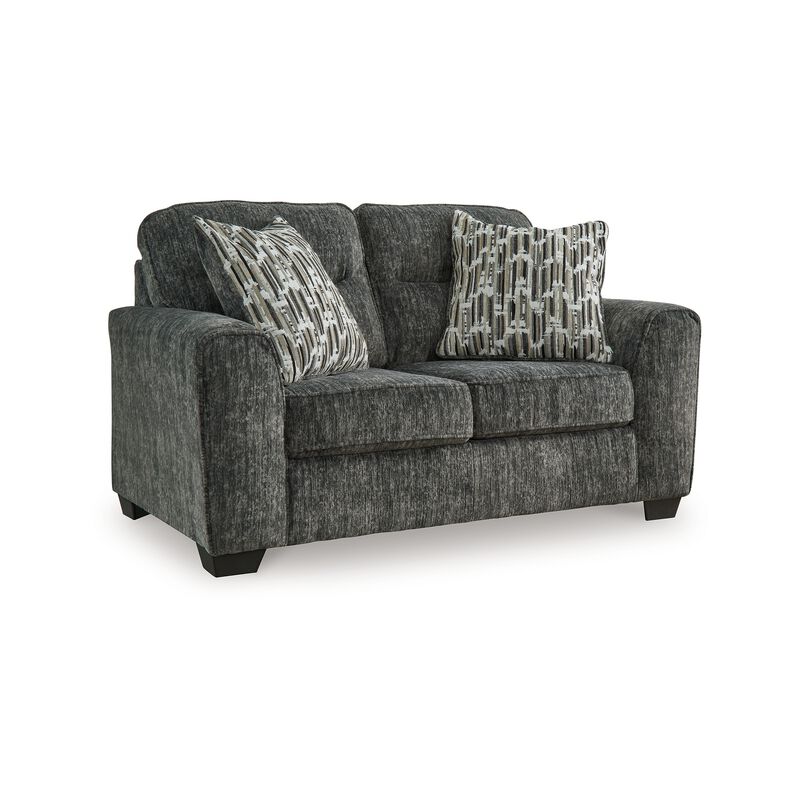 Layla Loveseat, Plush Dark Gray Polyester, 2 Accent Pillows, 67 Inch - Benzara