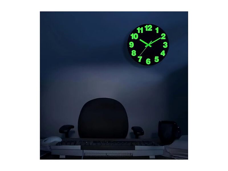 Vinyl Black Glowing Dark Fluorescent Wall Clock 12 Inch Silent Battery Operated image number 2