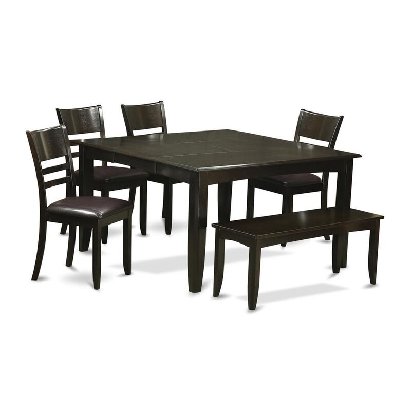 6 Pc Dining set with bench-Dining Table with Leaf and 4 Dinette Chair Plus Bench.