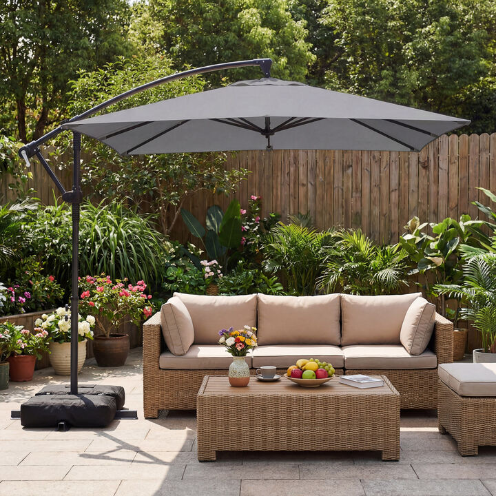 8 x 8 FT Offset Cantilever Patio Umbrella Square Hanging Outdoor Market Umbrella with 360 Degree Rotation