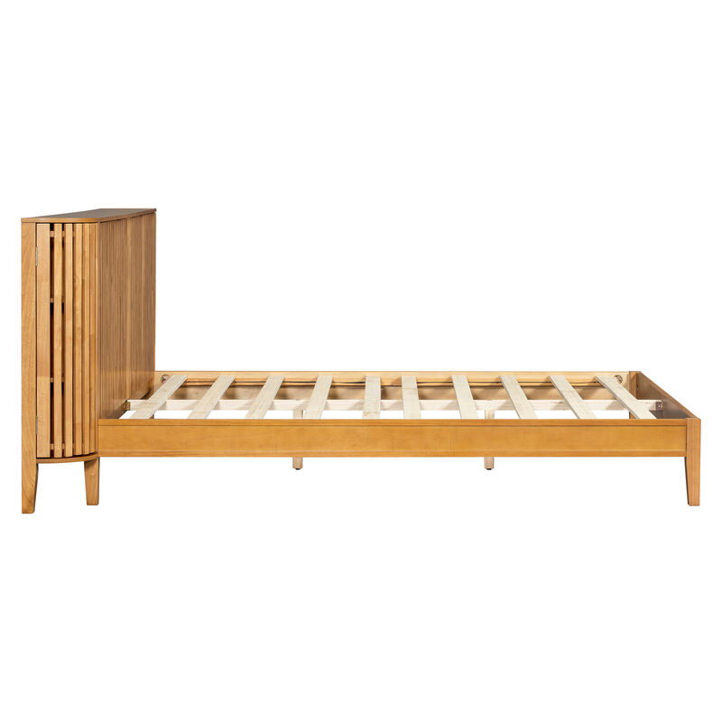 Christopher Knight Home Dyrik Mid-Century Modern Bed with Slatted Headboard and Built-in Side Storages