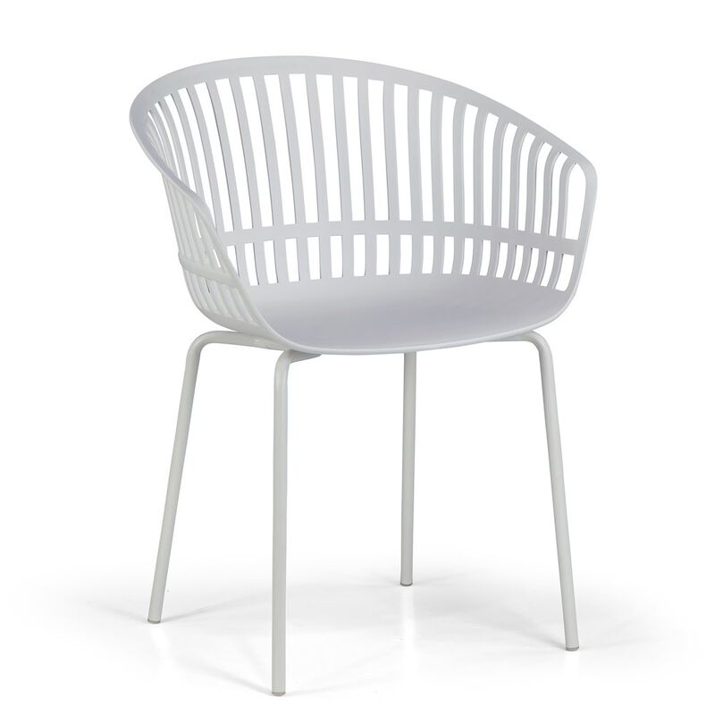 Glamour Home Set of 2 Barras White Plastic Dining Chair with Slatted Back and Iron Legs