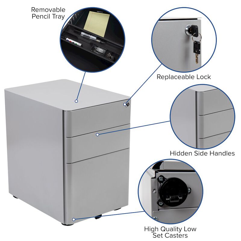 Flash Furniture 3-Drawer Mobile Locking Filing Cabinet with Anti-Tilt Mechanism, Gray image number 2