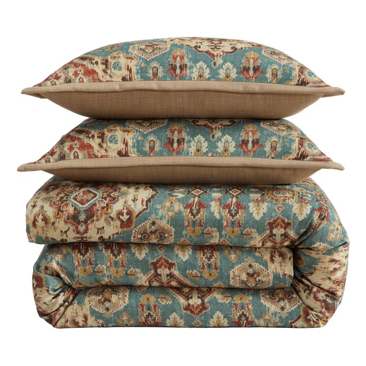 Carmen Kilim Teal Queen Duvet Cover Set