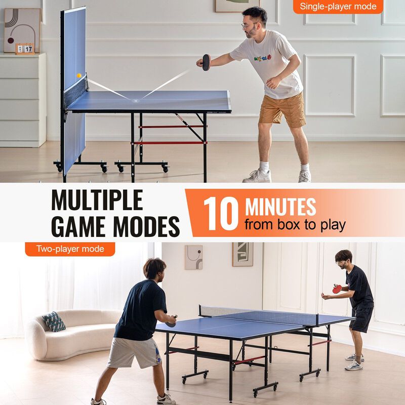 Portable Ping Pong Table, Professional Indoor Table Tennis with Quick Clamp Net-Blue image number 5