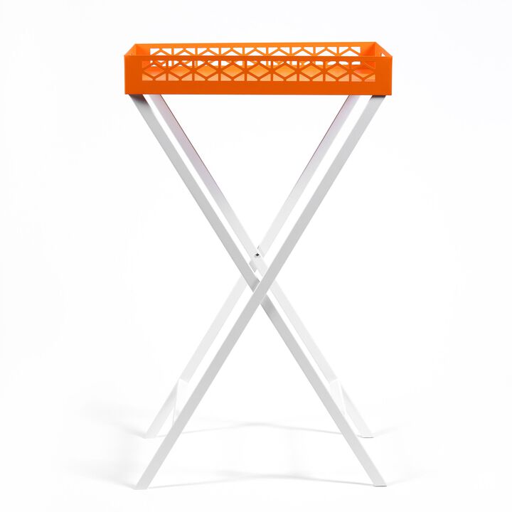 Breeze Block Metal Serving Tray + Stand Set-Orange