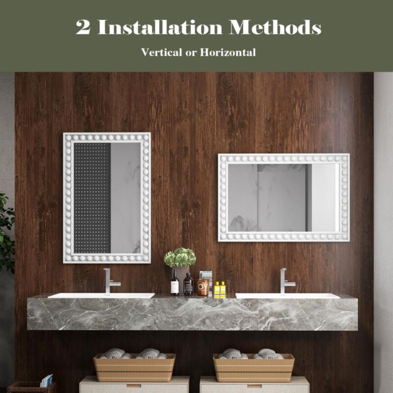 Hivvago Rustic Wall Mirror with Solid Wood Frame for Living Room  Bedroom