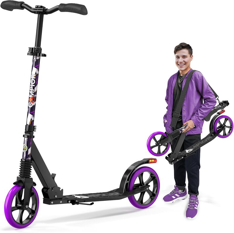 Kick Scooter for Ages 6+, for Kids, Teens, and Adults, Max Load 240 LBS, Foldable, 8-inch Big Wheels for Kids and Adults, with Kickstand, 3 Adjustable Levels, Child Safety Approved