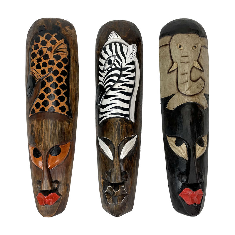 Set Of 3 African Wildlife Wooden Wall Masks image number 0