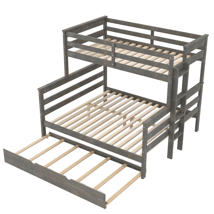 Merax Twin XL over Queen Solid Wood Bunk Bed with Pull-out Twin Trundle