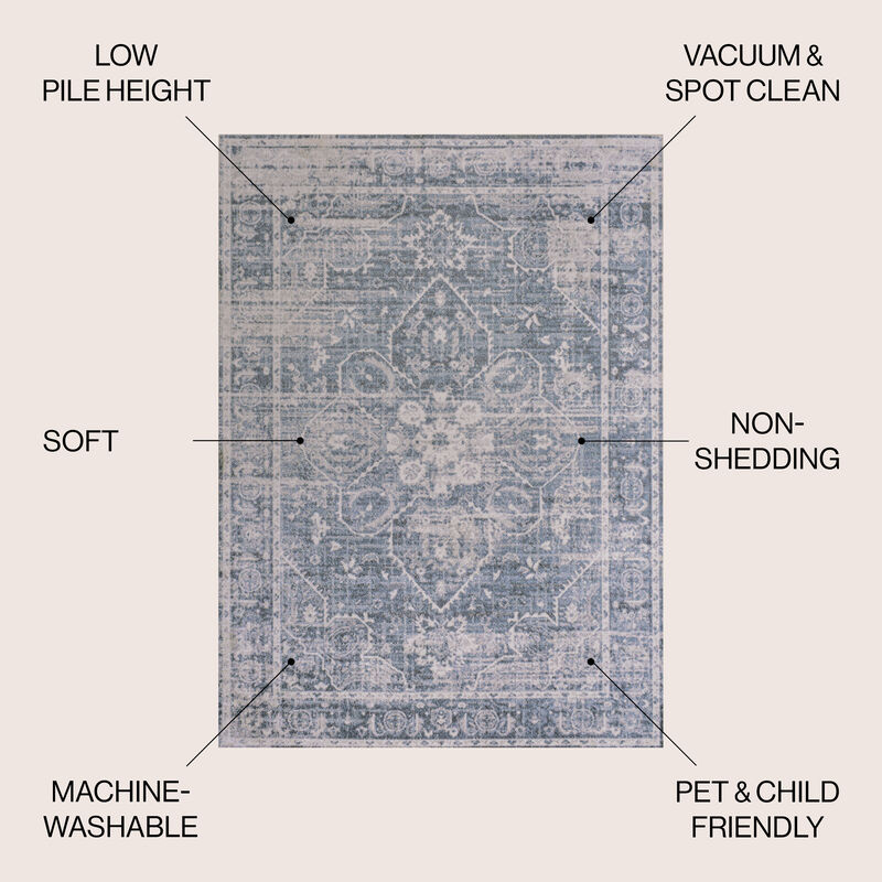 Shaii Global Medallion Low-Pile Machine-Washable Area Rug