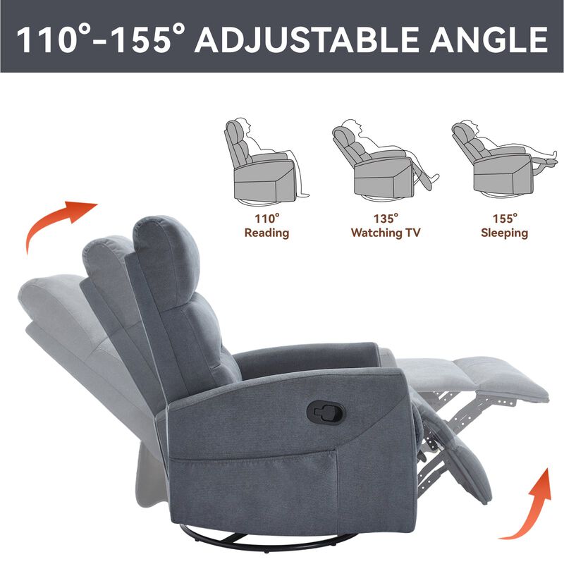 Manual Recliner Chair with Rocker and Swivel in Fabric for Living Room image number 6