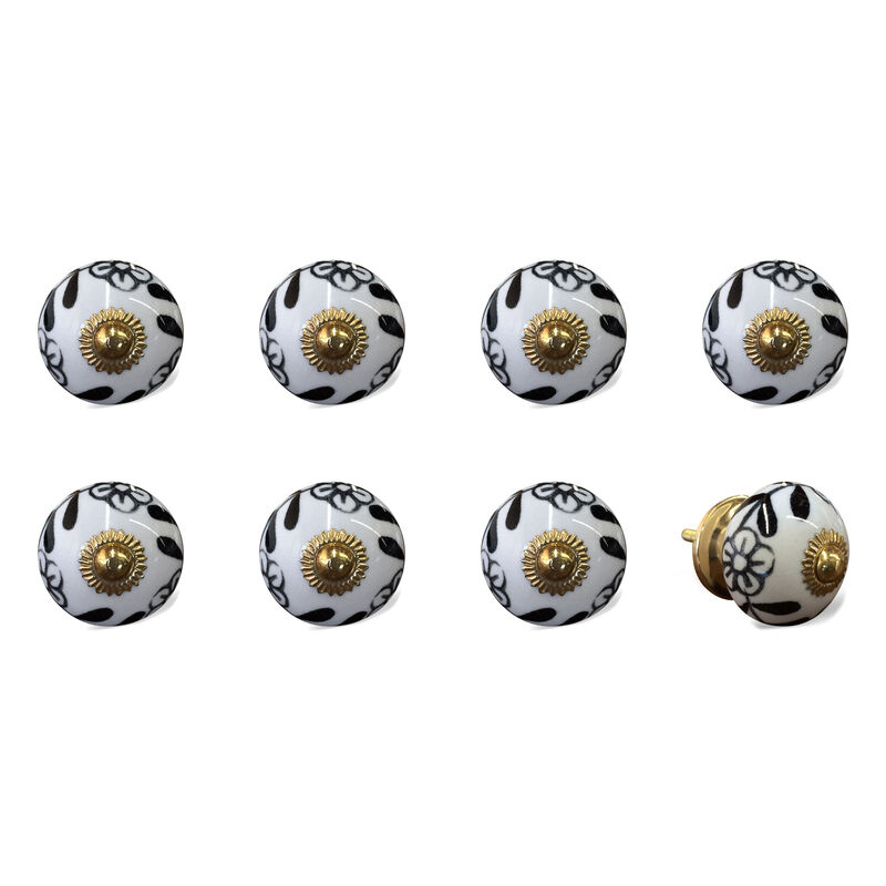 HomeRoots Set of Eight Blue And White Ceramic And Metal Drawer Pull Knobs image number 3