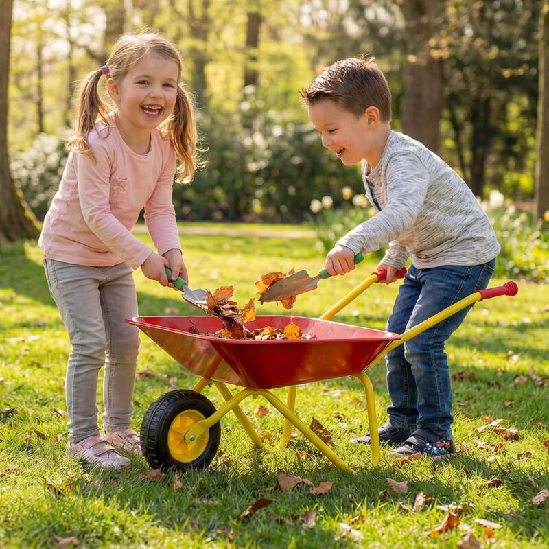 Kids Outdoor Wheelbarrow with All-Terrain Wheels for Gardening and Play image number 6