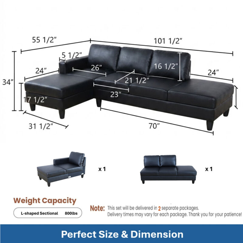Lumzil Faux Leather Fabric L-Shaped Sectional Sofa image number 9