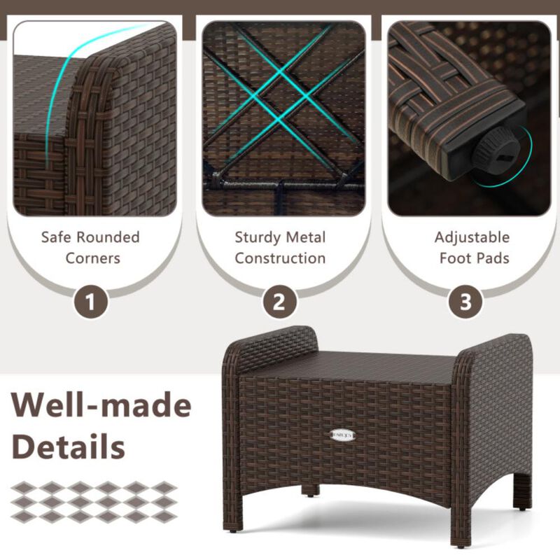 Hivvago 2 Pieces Outdoor Patio PE Wicker Ottomans with Removable Cushions