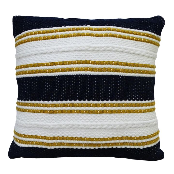 18" White and Blue Decorative Braid Square Throw Pillow