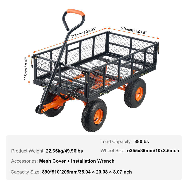 Heavy Duty Garden Cart with Dual-Function Handle Metal Dump Wagon for Yard and Farm-Black image number 2