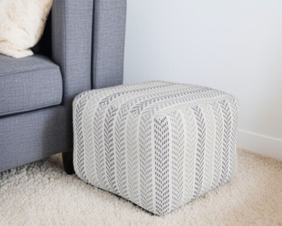 Hivvago 18 Inch Gray And White Cotton Chevron Pouf Ottoman