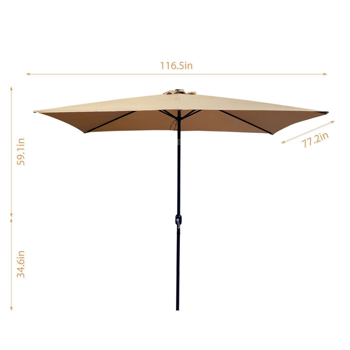 Outdoor Patio Umbrella 10Ft Rectangular with Crank, Weather Resistant UV Protection with 6 Sturdy Ribs