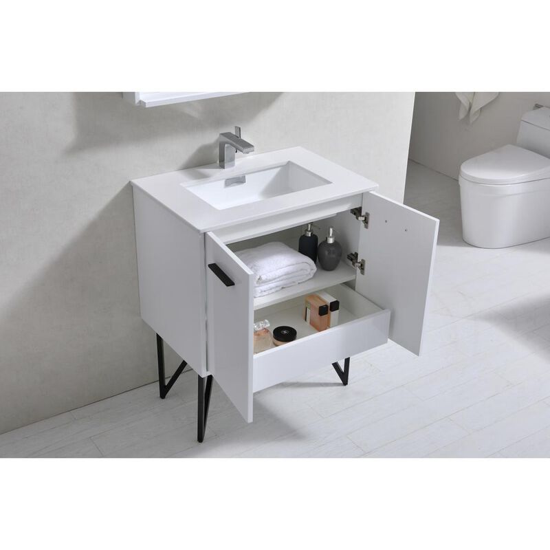 Kubebath Bosco 30 Modern Bathroom Vanity w/ Quartz Countertop and Matching Mirror