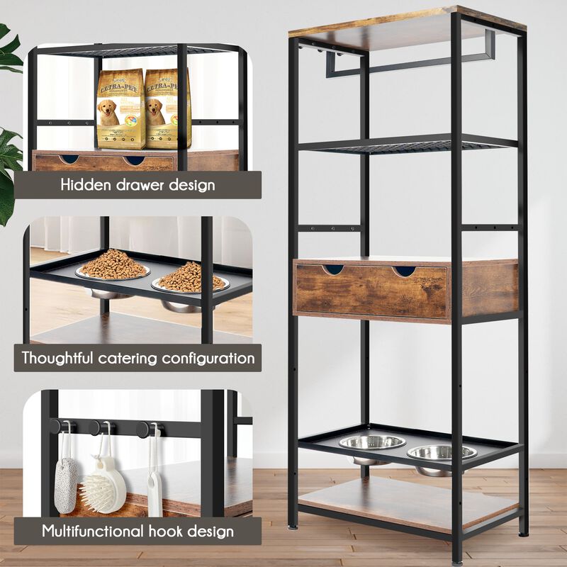 Dog feeding station,3 Height Adjustable Raised Dog Bowls,Dog Storage with shelves image number 4