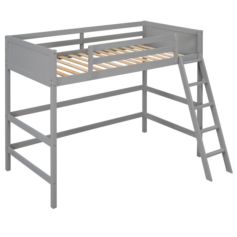Whisen Solid Wood Twin Size Loft Bed with Ladder-Espresso
