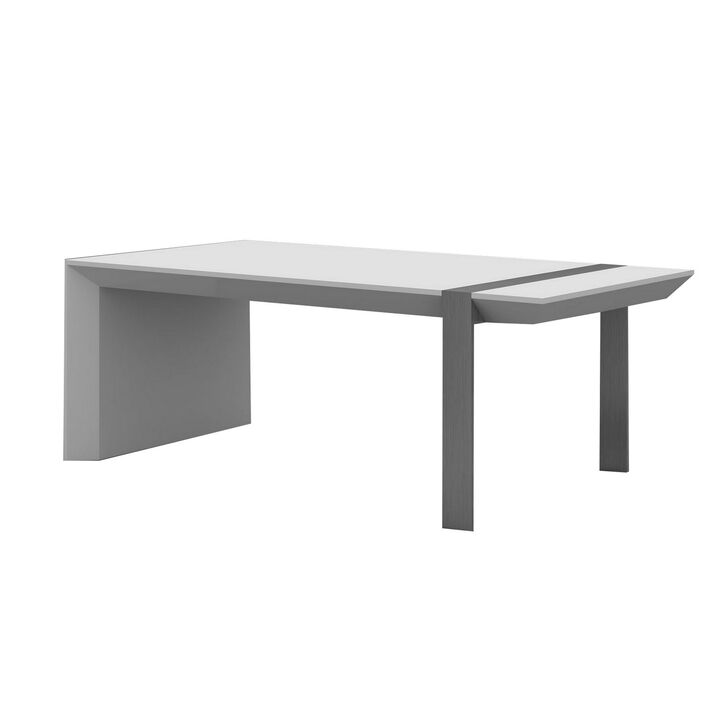 Hexy 48 Inch Coffee Table, Rectangular, White Wood Finish, Chrome Steel - Benzara