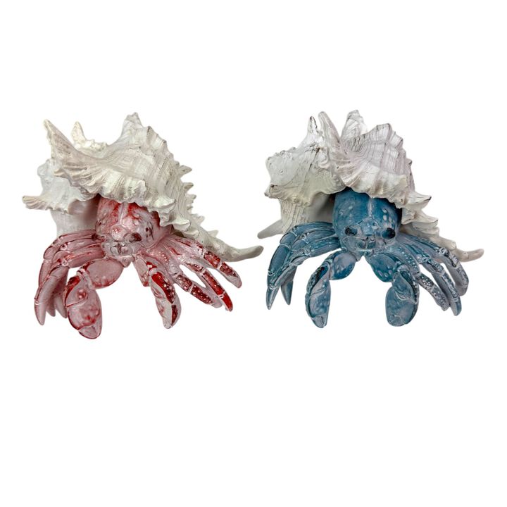 Set Of 2 Resin Hermit Crab Statues Coastal White Shell Figurines 525 In