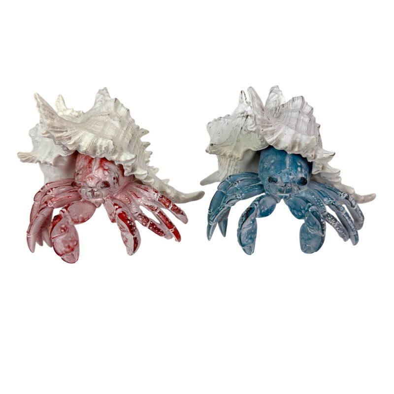 Set Of 2 Resin Hermit Crab Statues Coastal White Shell Figurines 525 In image number 1