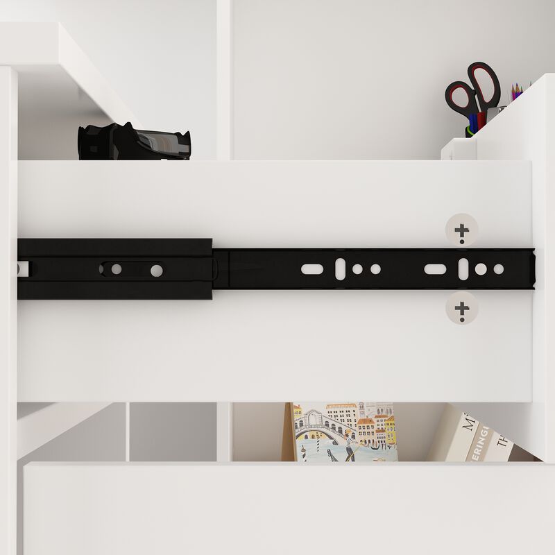 FUFU&GAGA 55.1-in White Modern/Contemporary Reception Desk Hutch Included,White