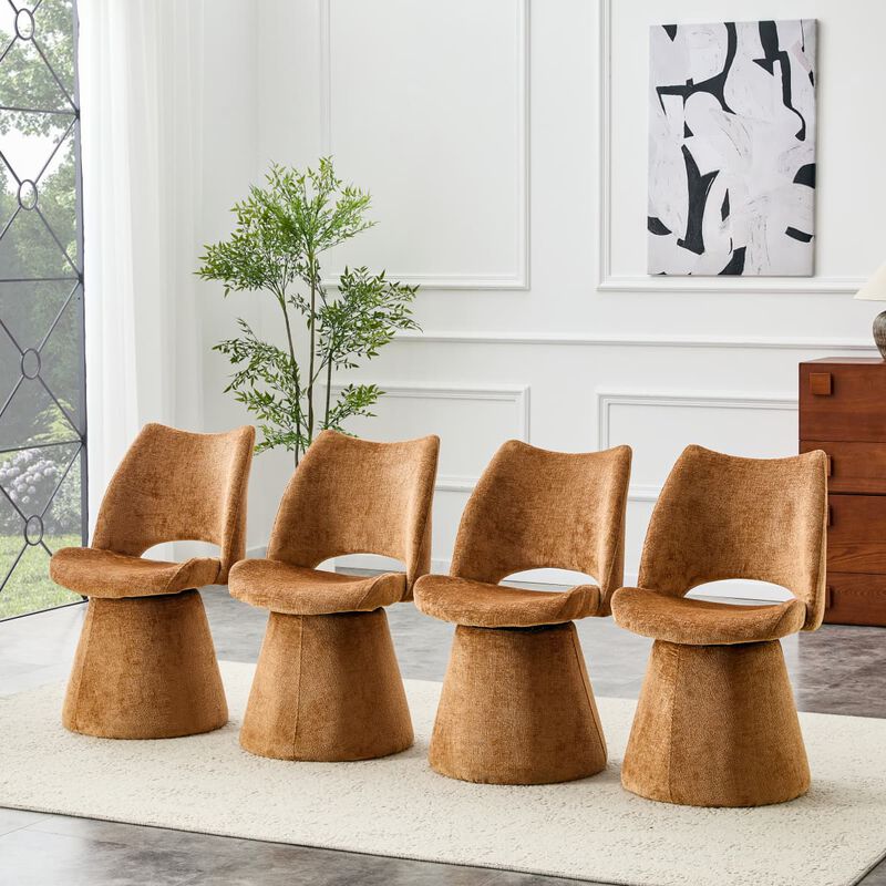 Set of 1 Swivel Dining Chair Velvet Upholstered Dining Chair with Hollow Open Back Modern Dining Chair with Metal Base and Memory Foam image number 5