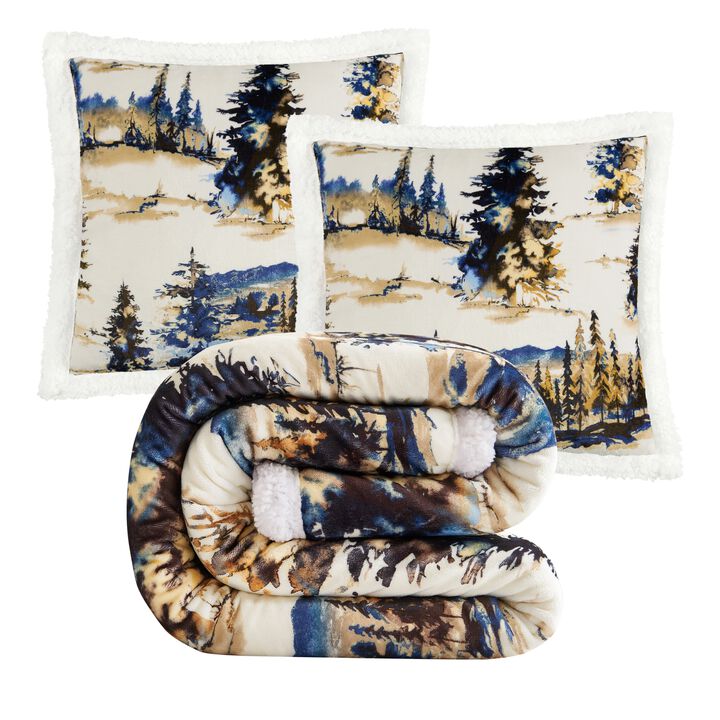 Acadia Campfire Sherpa Throw Set