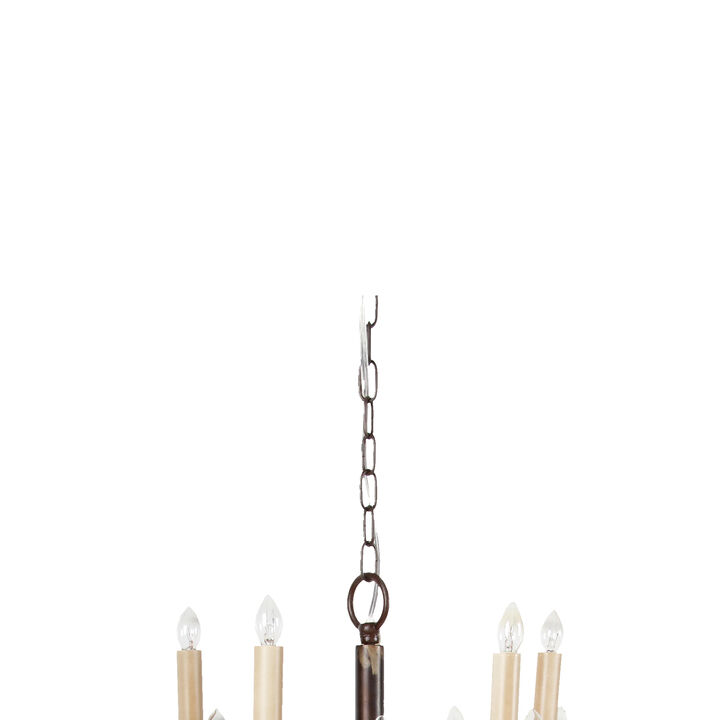 Traditional Decorative Metal Chandelier with Multiple Candles, Bronze and Cream - Benzara