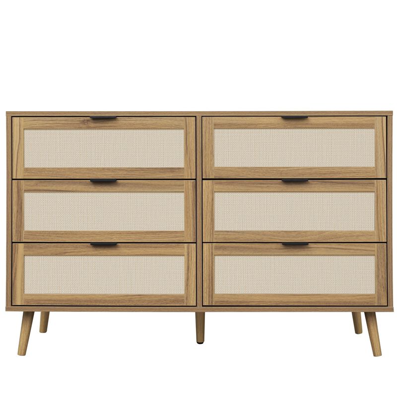 MONDAWE 6 Drawer Boho Wood Dressers for Bedroom, Modern Farmhouse Chest of Drawers , Storage Cabinet for Living Room, Hallway