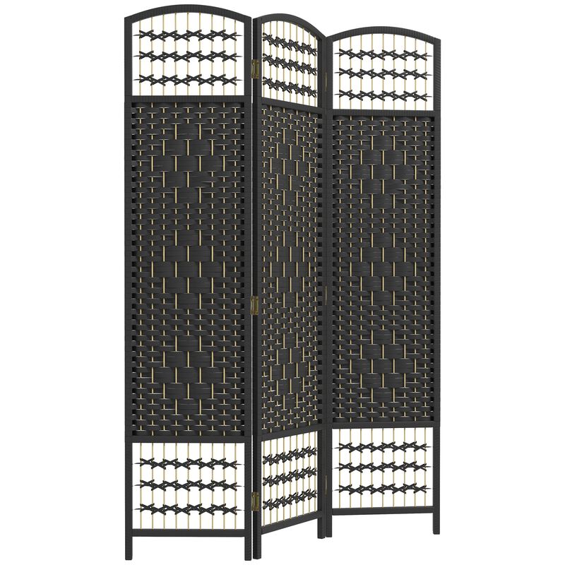 3 Panel Folding Room Divider Portable Privacy Screen Wave Fiber Room Partition for Home Office Black