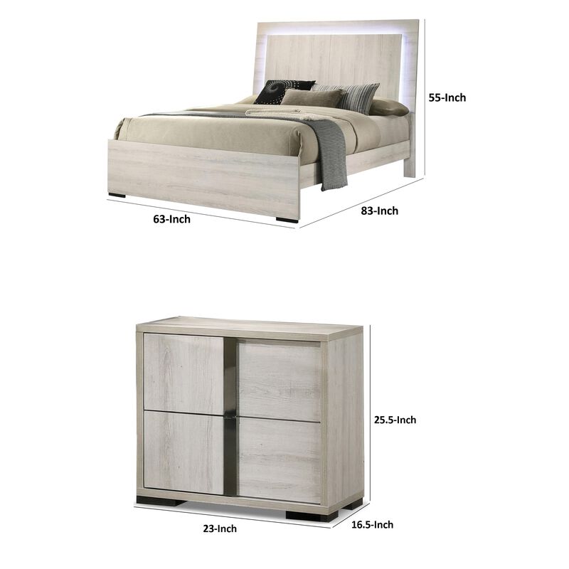 Queen Bedroom Set, White Wash, Chrome, 2 Piece Set with Nightstand image number 7