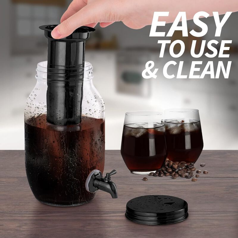 1.5 Liter Cold Brew Coffee Maker with Extra Thick Glass Carafe & Stainless Steel Mesh Filter image number 2