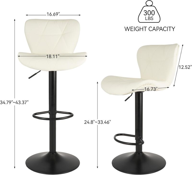 Faux Leather Swivel Bar Stools Set of 2, Adjustable Counter Height Kitchen Chairs, Iron Frame High Backrest 360&deg; Barstools for Kitchen Counter, Outdoor image number 2