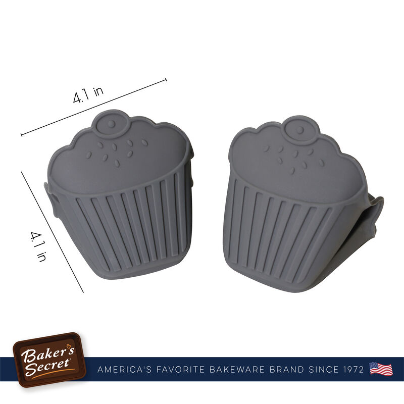 Baker's Secret 2x Cute Oven Mitts, Silicone Heat Resistant, Cupcake Design, Kitchen Essentials image number 2