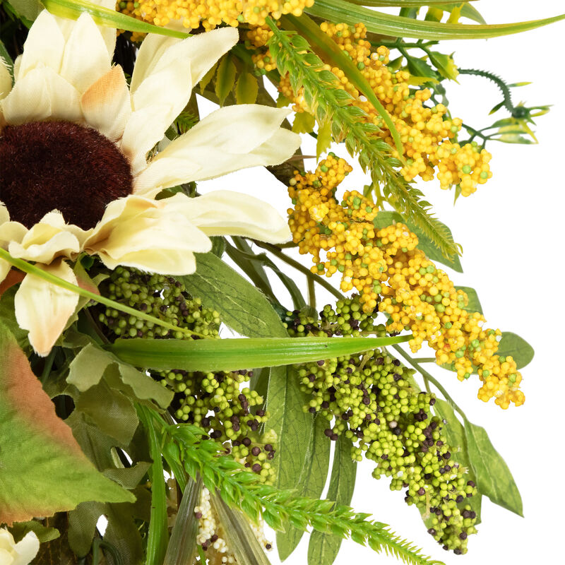 24" Beige Sunflowers Artificial Fall Harvest Wreath image number 4