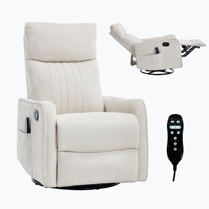 Chenille Manual Recliner Chair with Heat and Massage, Living Room Rocker and Swivel Chair