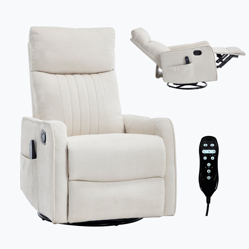 Chenille Manual Recliner Chair with Heat and Massage, Living Room Rocker and Swivel Chair image number 0