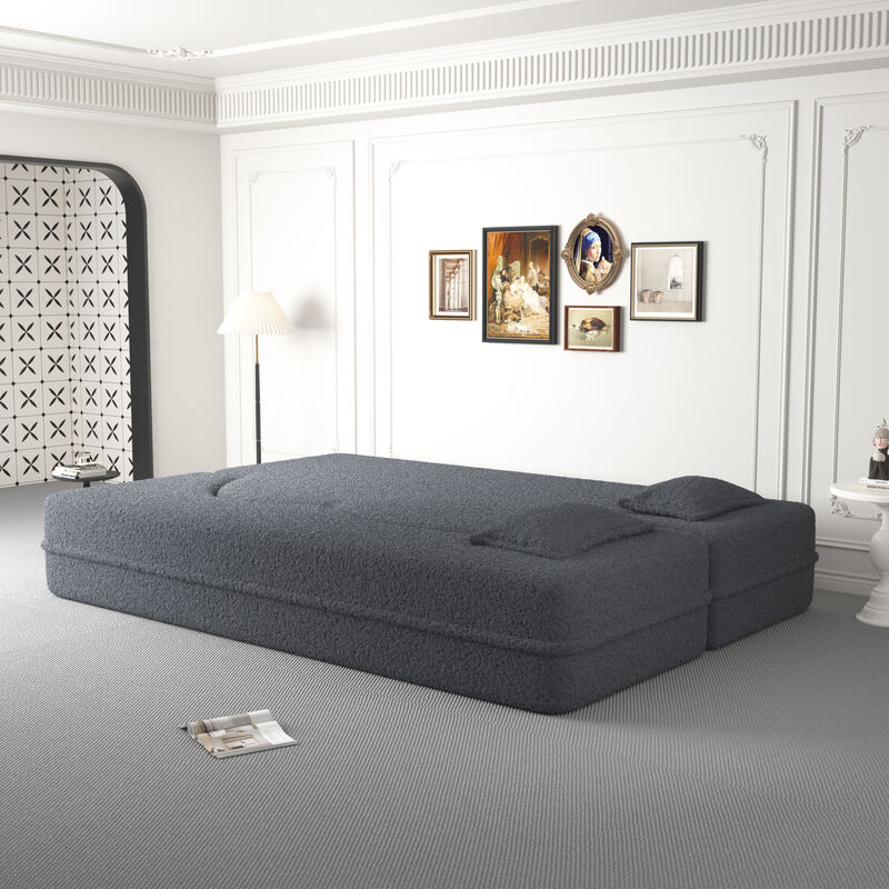 GOODSILO Comfortable Convertible Sleeper Floor Sofa with Plush Teddy Fabric and Foam Filling image number 7