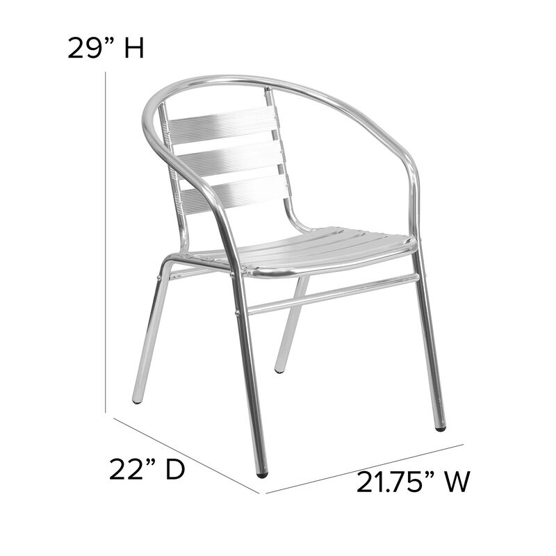 Flash Furniture Lila Commercial Aluminum Indoor-Outdoor Restaurant Stack Chair with Triple Slat Back and Arms