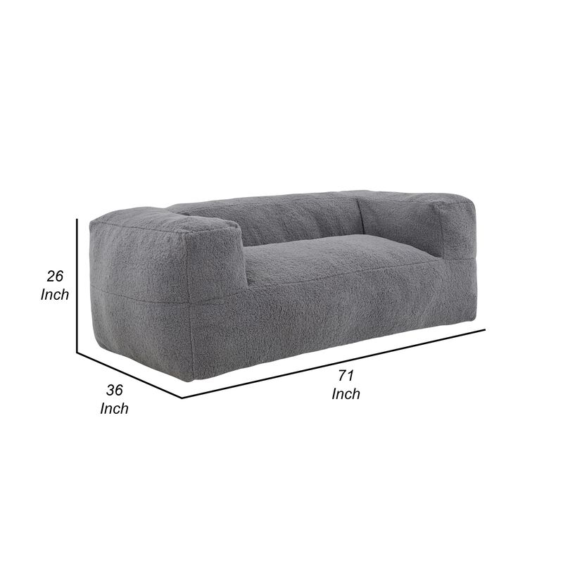 71 Inch Bean Bag Sofa, Cushioned Polyester, Medium Memory Foam, Gray Finish - Benzara