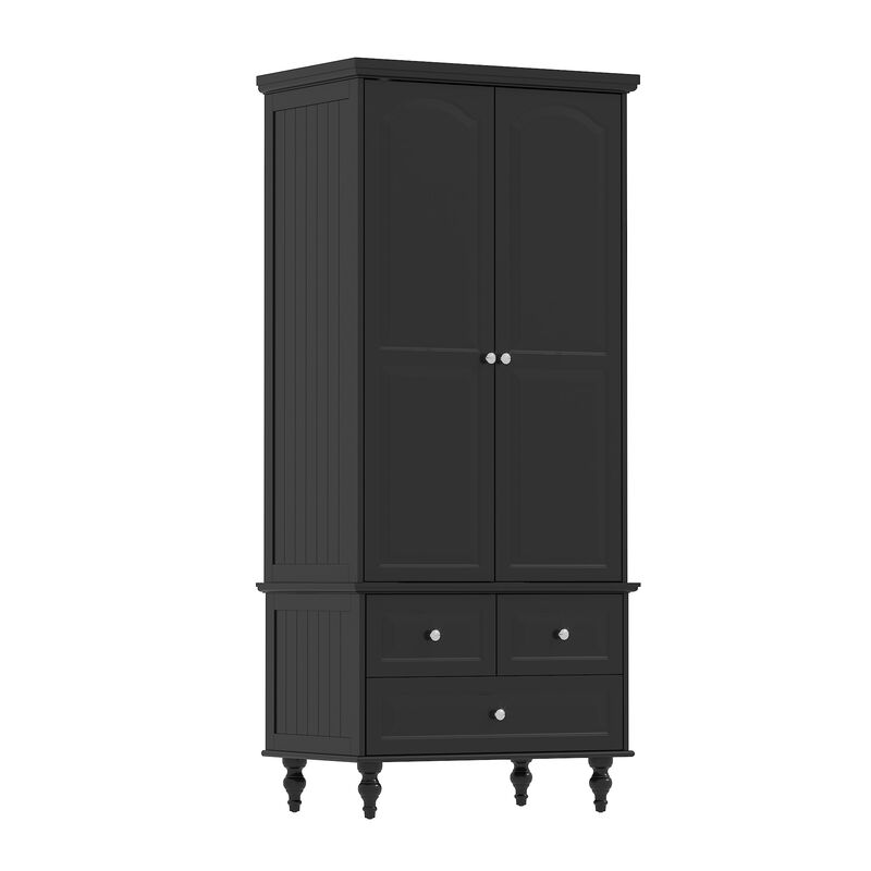 FUFU&GAGA Wooden Armoire with Double Doors, Shelves, and 3 Drawers (31.5" W x 19.7" D x 70.9" H), Black