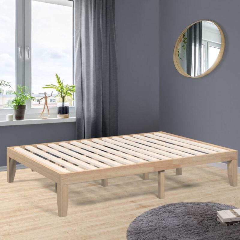 Hivvago Full Size Rubber Wood Platform Bed Frame with Wood Slat Support
