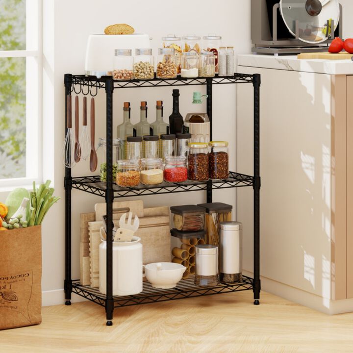3-Tier Metal Storage Shelving Unit 450 LBS Capacity with V-Shaped Wire Rack and Hooks