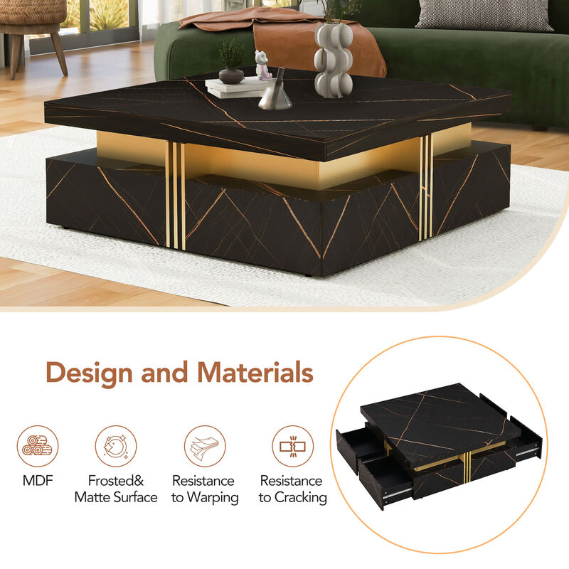 Merax Square Storage Coffee Table with 4 Drawers